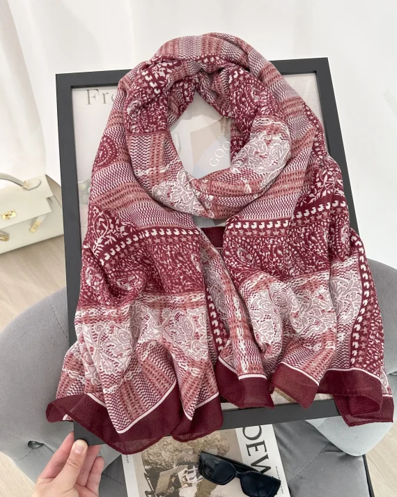 Premium Maroon Albescent Printed Cotton Scarf - Drape Pakistan