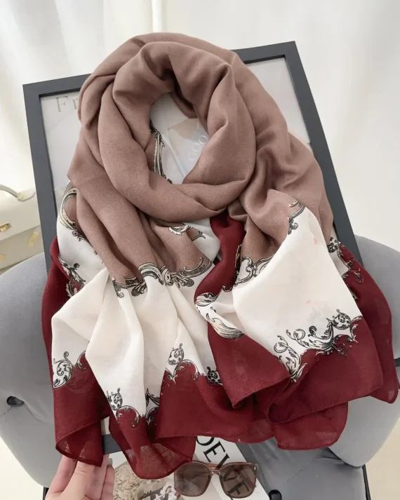 Radiant Maroon Frost Printed Cotton Scarf - Drape Pakistan