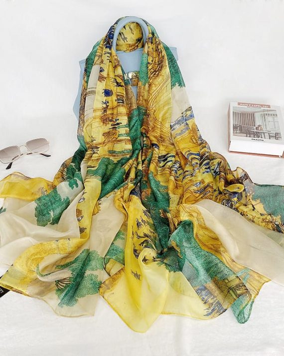 Chic Medium Orangy Yellow Printed Chiffon Scarf - Drape Pakistan