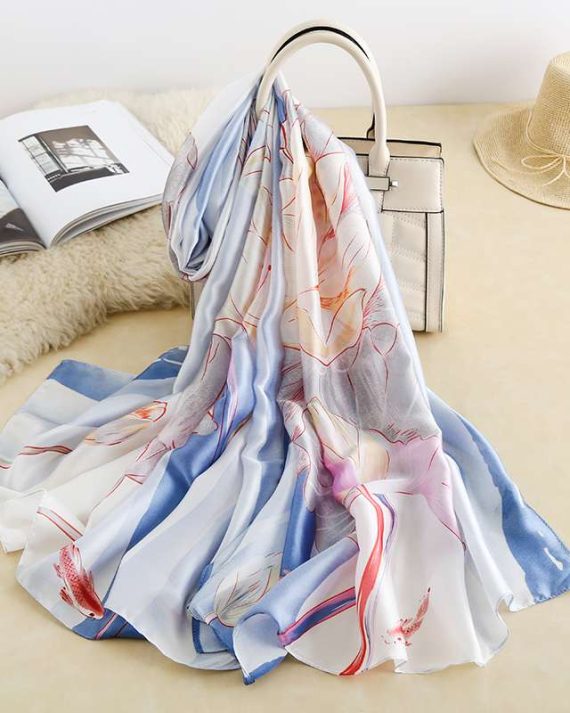 Exquisite Metallic Silver Printed Silk Scarf - Drape Pakistan