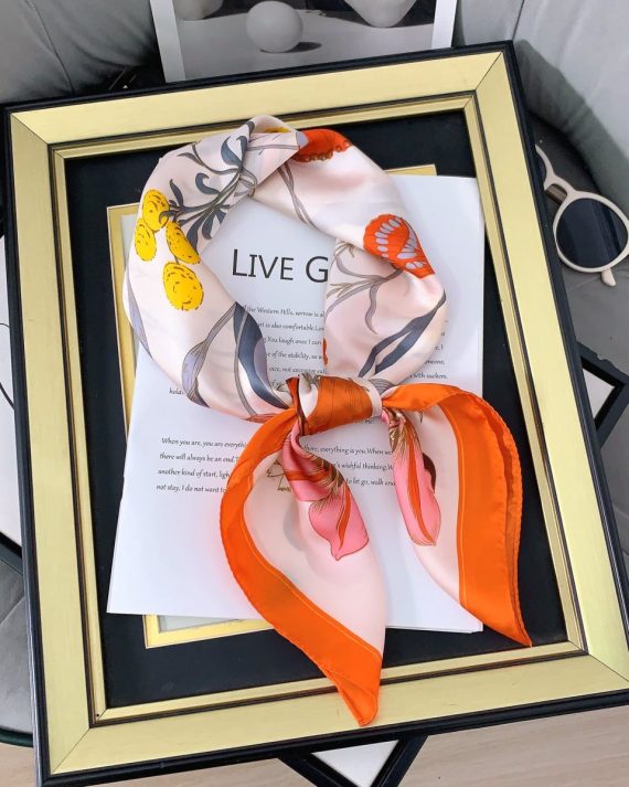 Luxe Neon Orange Satin Hair Scarf - Drape Pakistan