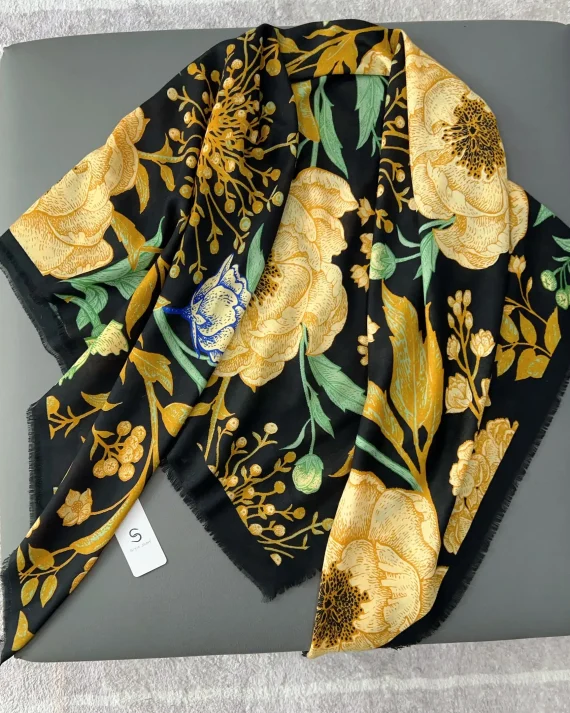 Chic Ochra Gold Square Scarf 130x130 - Drape Pakistan