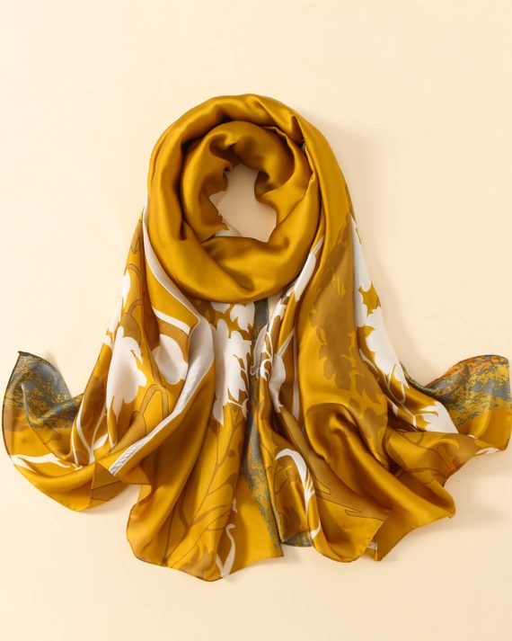 Sophisticated Ochre Gold Printed Silk Scarf - Drape Pakistan
