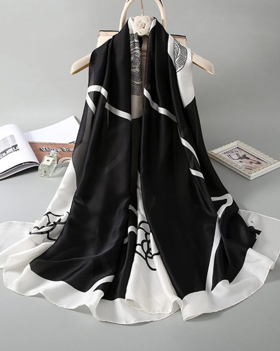 Radiant Onyx Black Printed Silk Scarf - Drape Pakistan