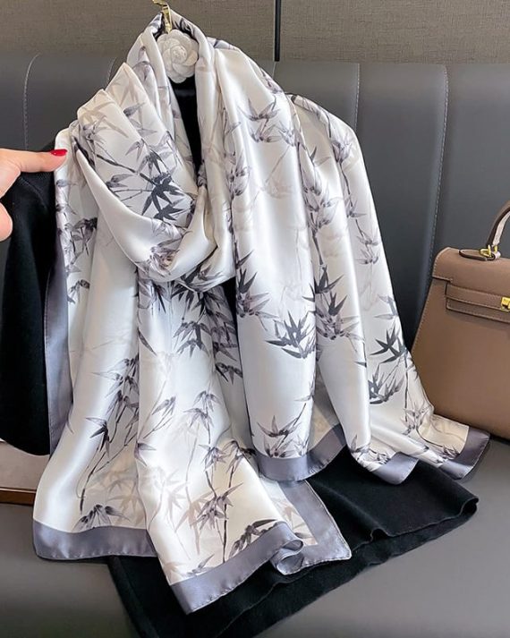 Majestic Opal Grey Printed Silk Scarf - Drape Pakistan
