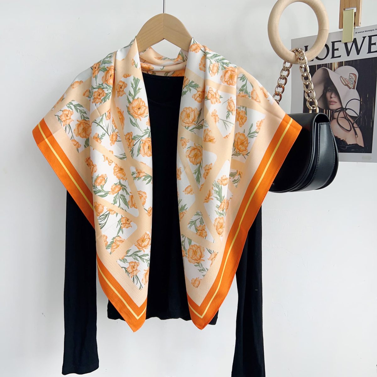 Exquisite Orange Peach Head Scarf - folded detail
