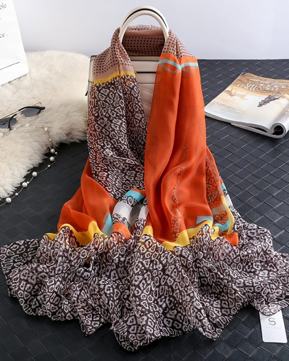 Majestic Orangeade Printed Chiffon Scarf - Drape Pakistan