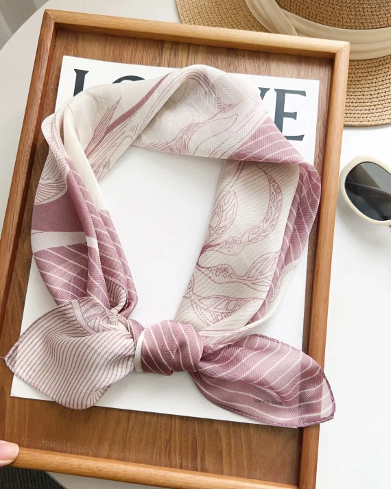 Graceful Orientel Pink Satin Hair Scarf - Drape Pakistan