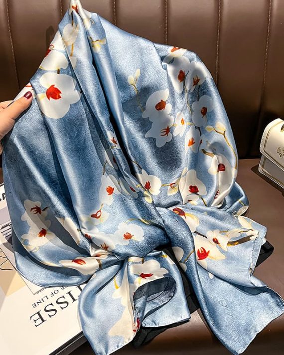Signature Overcast Sky Printed Silk Scarf - Drape Pakistan