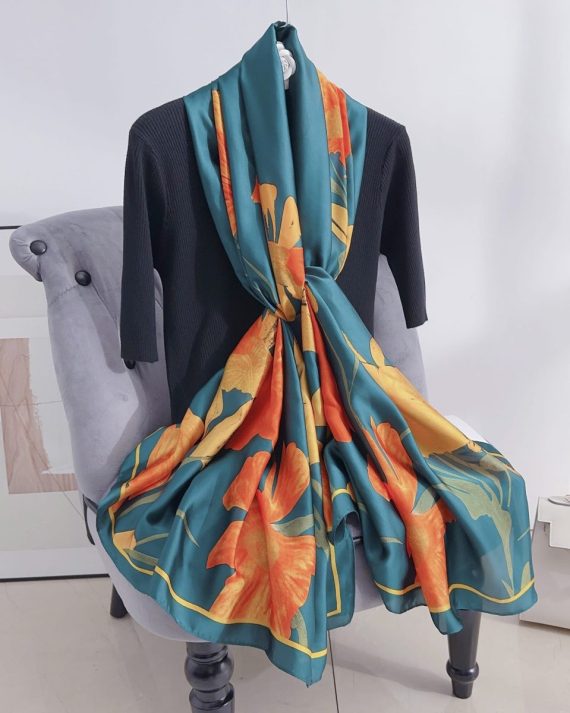 Elegant Pagoda Blue Printed Silk Scarf - Drape Pakistan