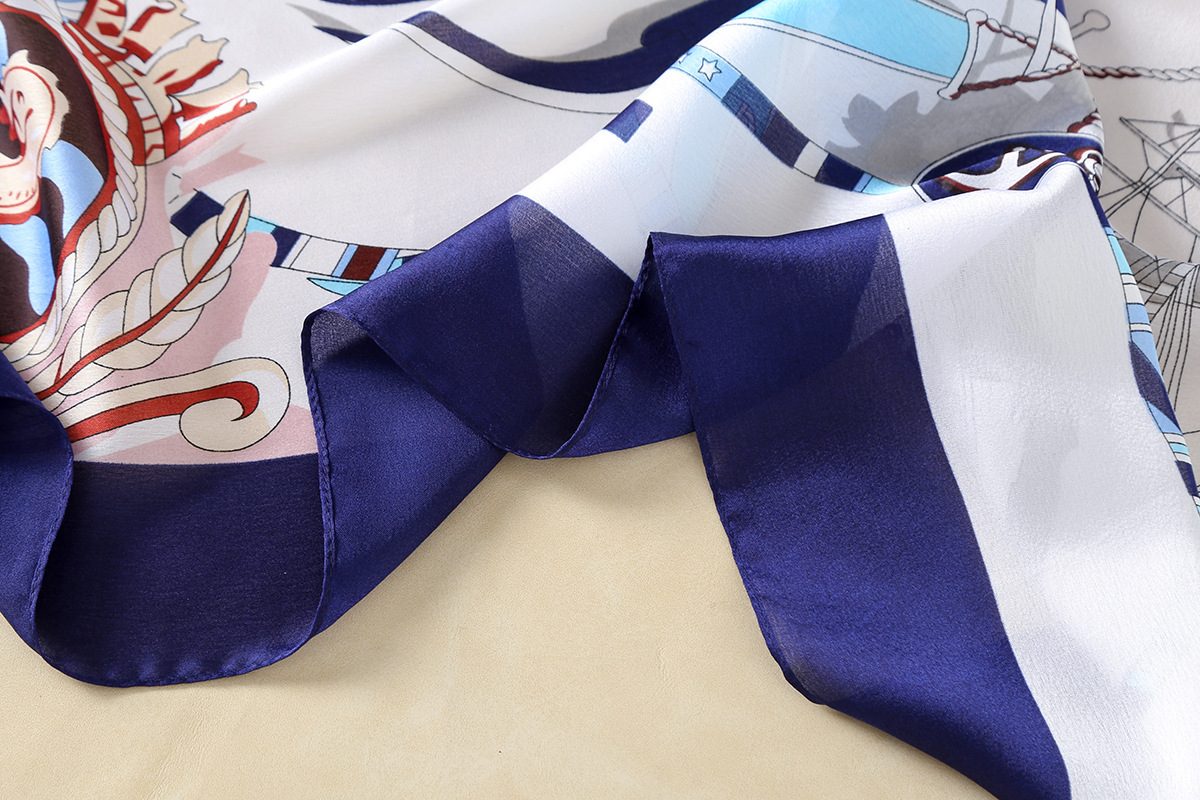 Sophisticated Pale Aqua Printed Silk Scarf - fabric close-up