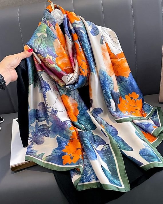 Exquisite Parakeet Blue Printed Silk Scarf - Drape Pakistan