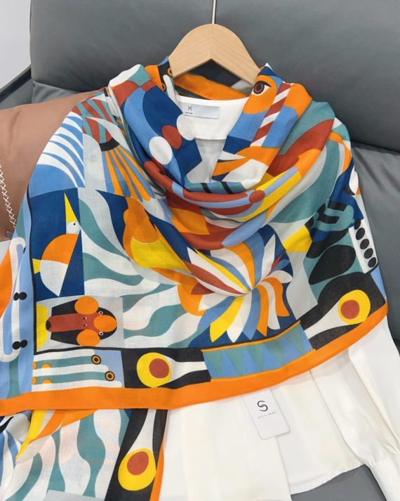 Luxe Parede En Orange Printed Cotton Scarf - Drape Pakistan