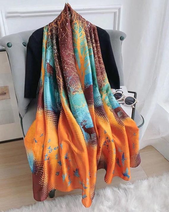 Signature Pastel Apricot Printed Silk Scarf - Drape Pakistan