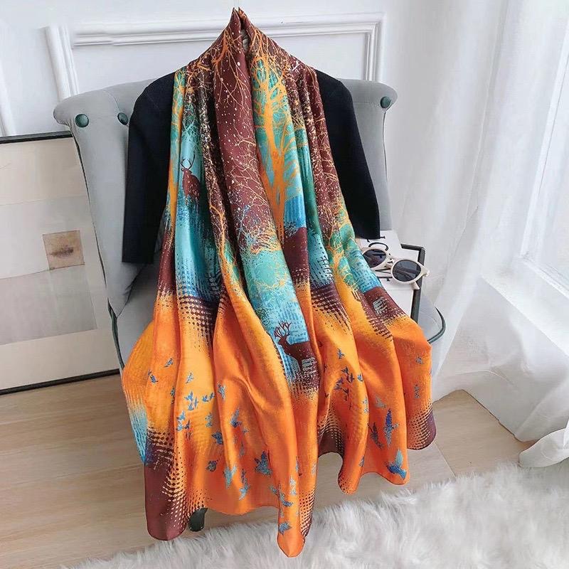 Signature Pastel Apricot Printed Silk Scarf - Drape Pakistan