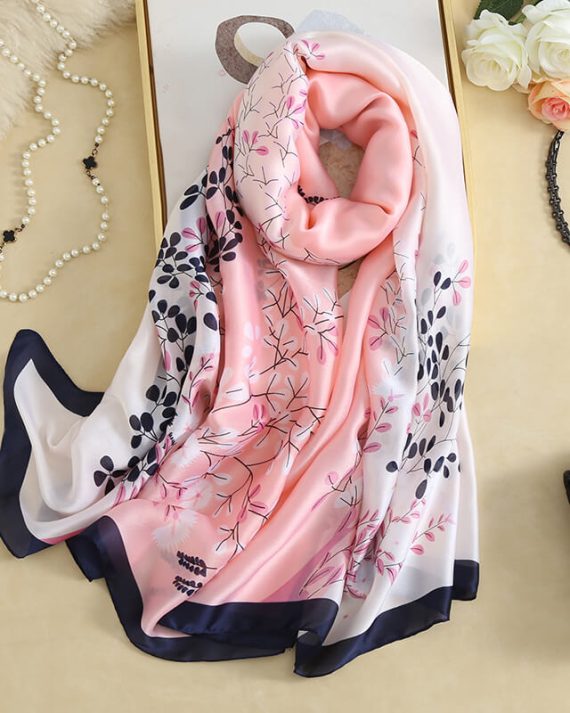 Opulent Pastel Pink Printed Silk Scarf - Drape Pakistan