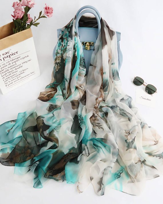 Classic Pearl Bush Printed Chiffon Scarf - Drape Pakistan