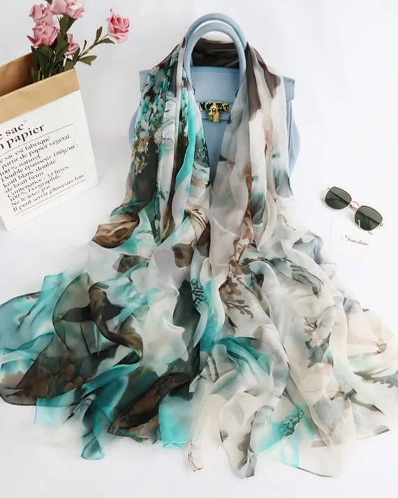 Classic Pearl Bush Printed Chiffon Scarf - Drape Pakistan