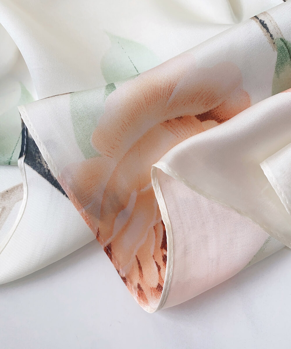 Signature Pearl White Printed Silk Scarf - styled on model