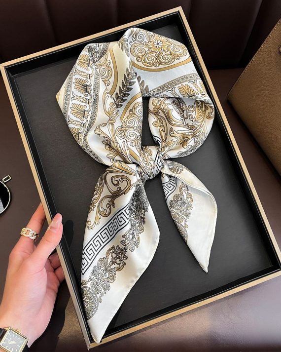 Sophisticated Periglacial Creme Satin Hair Scarf - Drape Pakistan