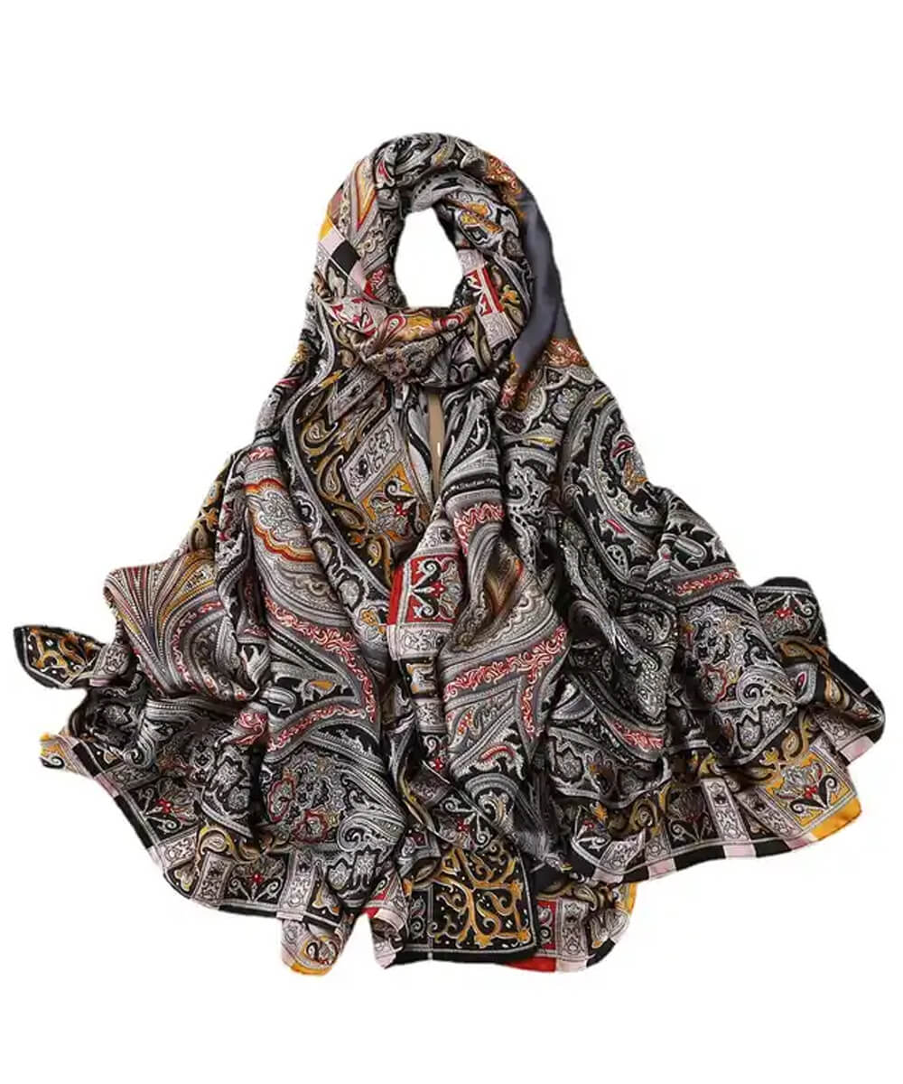 Exquisite Pine Cone Printed Silk Scarf - fabric close-up