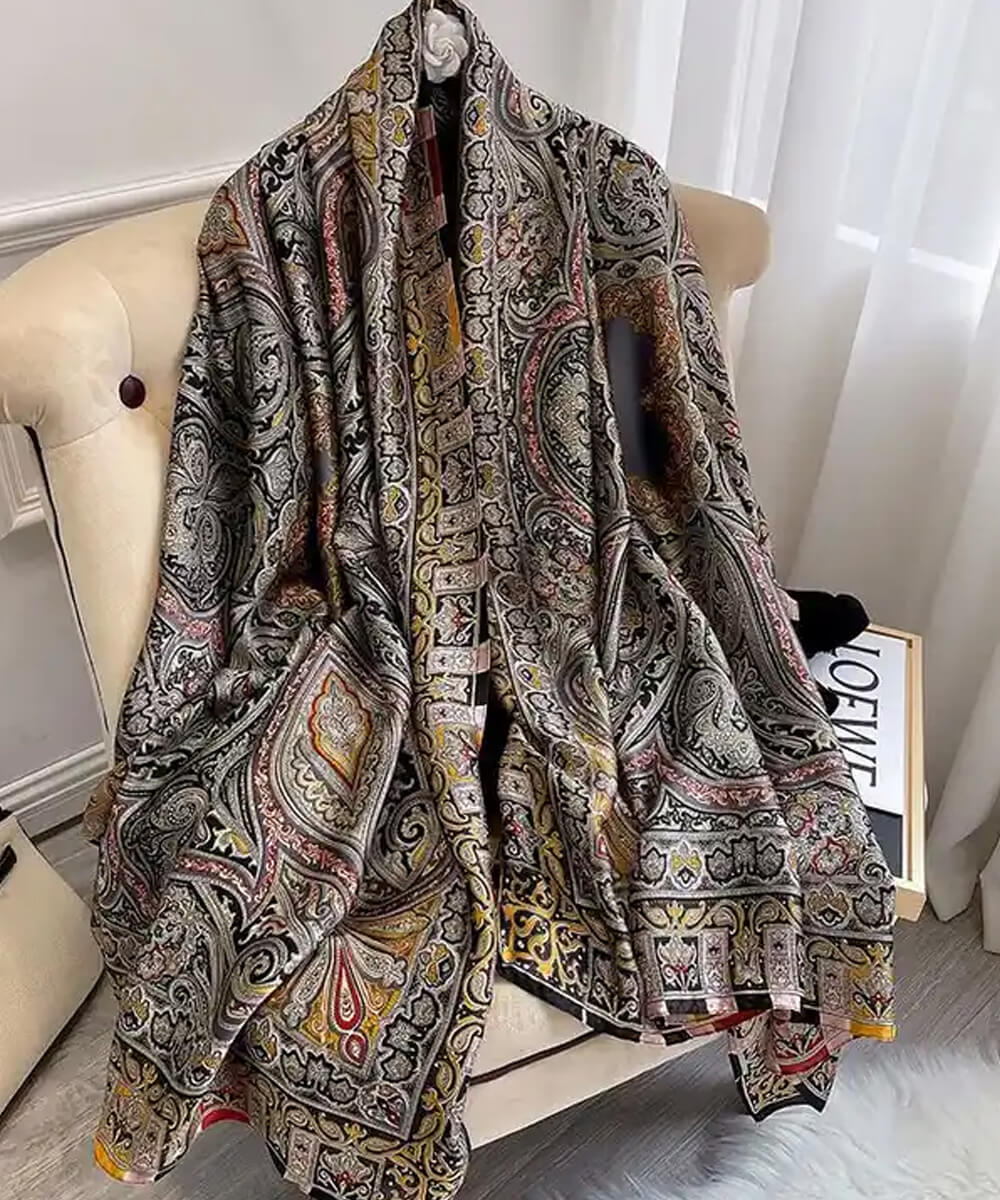 Exquisite Pine Cone Printed Silk Scarf - Drape Pakistan