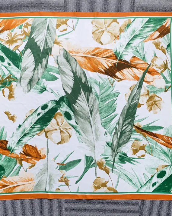 Timeless Pine Orange Square Scarf 130x130 - Drape Pakistan