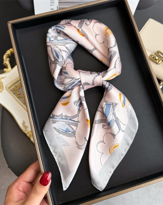 Opulent Pinkish Creme Satin Hair Scarf - Drape Pakistan