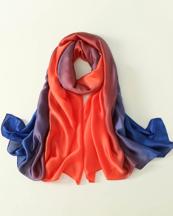 Signature Pinkish Orange Printed Silk Scarf - Drape Pakistan
