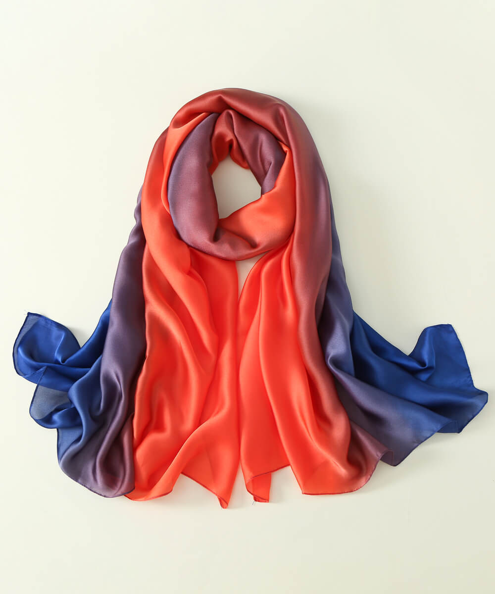 Signature Pinkish Orange Printed Silk Scarf - Drape Pakistan