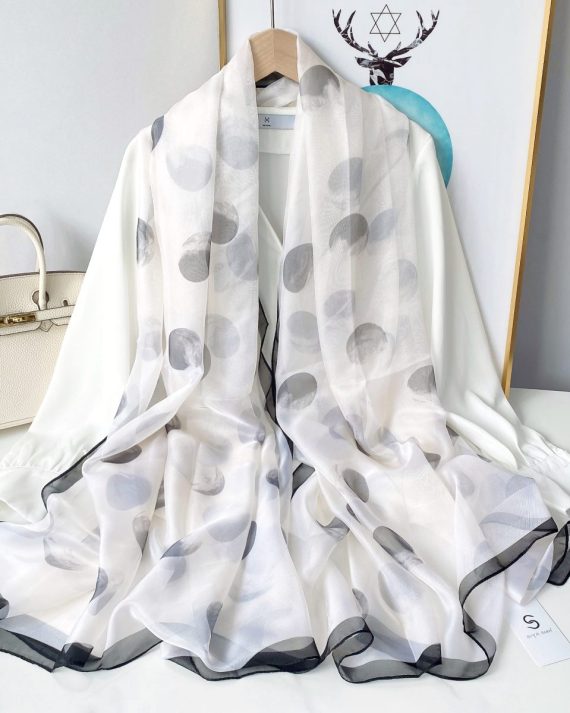 Graceful Porcelain Aqua Printed Chiffon Scarf - Drape Pakistan