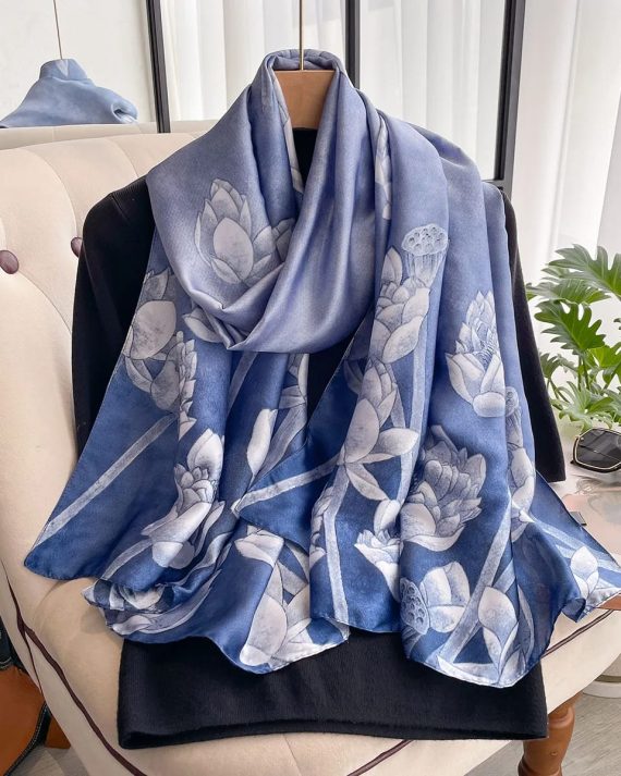 Graceful Purple Amethyst Printed Silk Scarf - Drape Pakistan