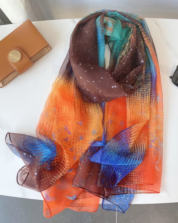 Radiant Raw Sienna Printed Chiffon Scarf - Drape Pakistan
