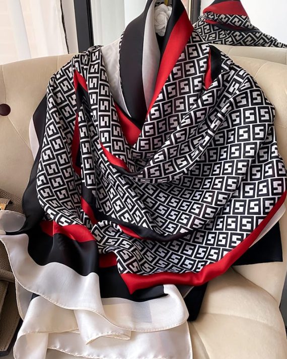 Sophisticated Redish Black Printed Silk Scarf - Drape Pakistan