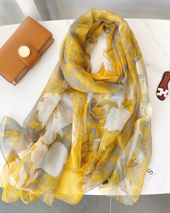 Timeless Reef Gold Printed Chiffon Scarf - Drape Pakistan