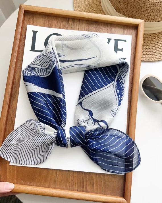 Luxe Regent Blue Satin Hair Scarf - Drape Pakistan
