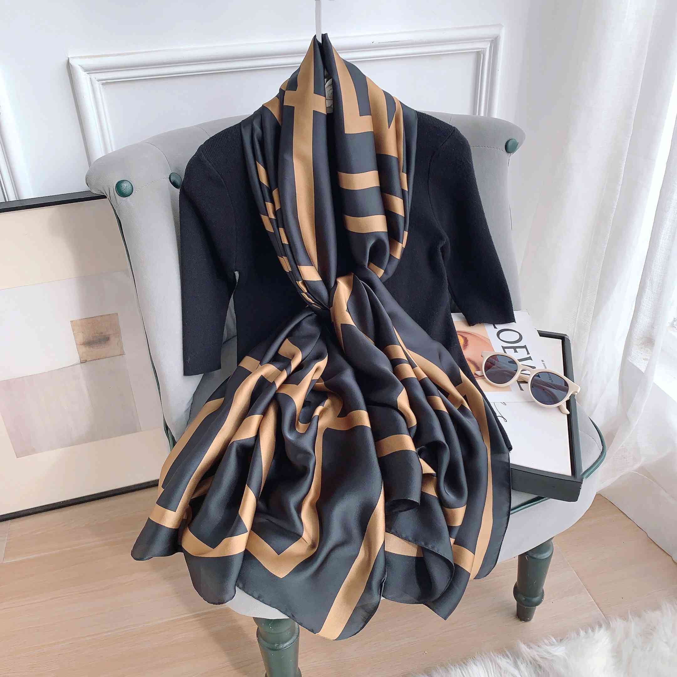 Exquisite River Bed Printed Silk Scarf - styled on model