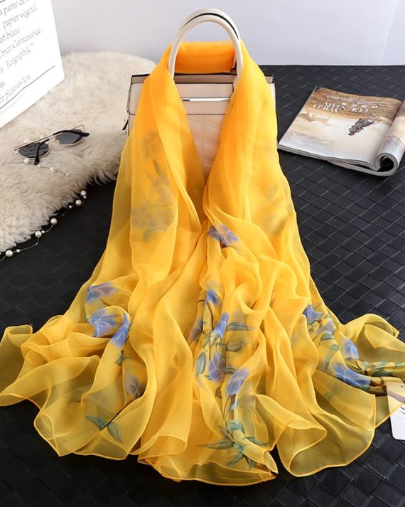 Opulent Ronchi Yellow Printed Chiffon Scarf - Drape Pakistan