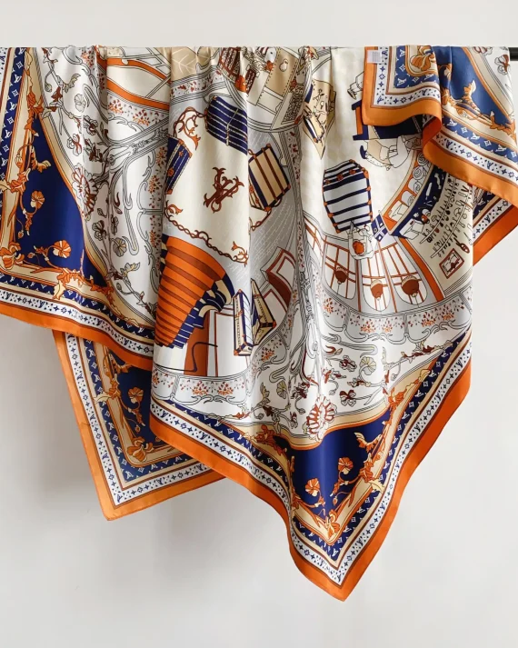 Premium Rosewell Blue Square Scarf 130x130 - Drape Pakistan