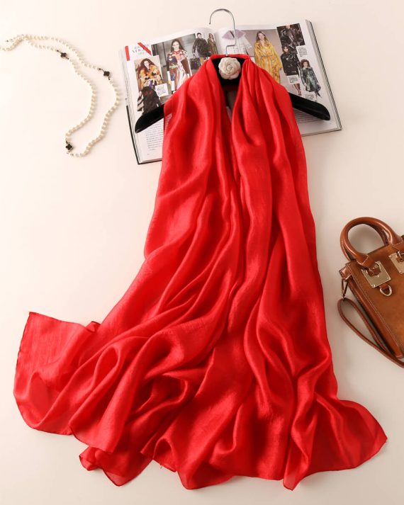 Graceful Rosso Corsa Red Classic Silk Scarf - Drape Pakistan