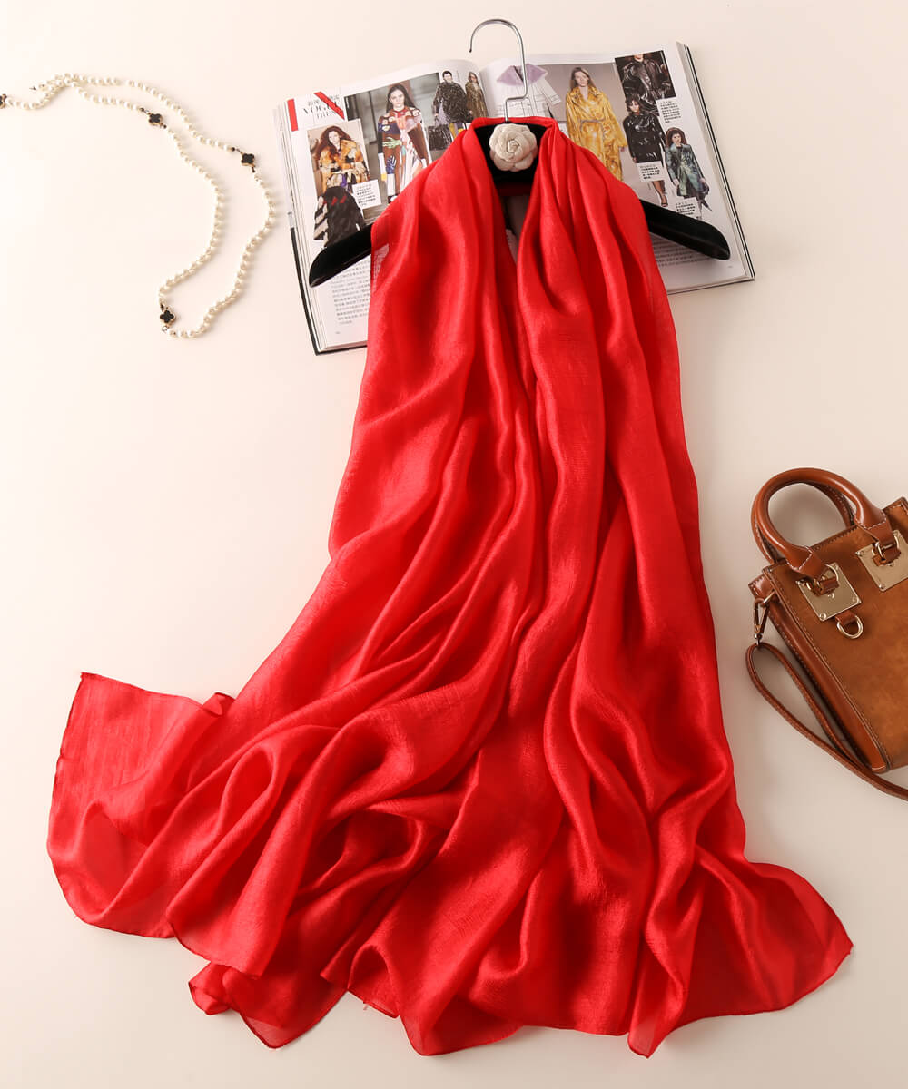 Graceful Rosso Corsa Red Classic Silk Scarf - Drape Pakistan