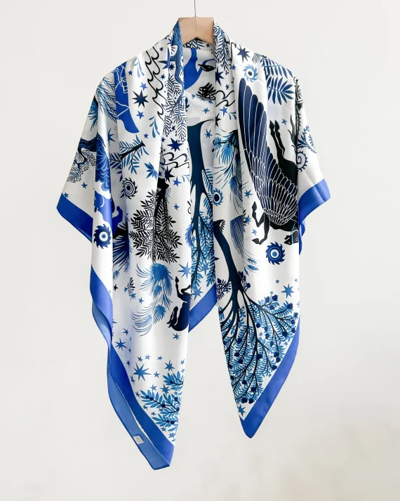 Luxe Royal Azure Blue Square Scarf 130x130 - Drape Pakistan