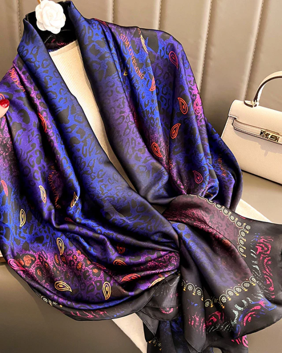 Radiant Royal Blue Printed Silk Scarf - Drape Pakistan
