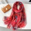Luxury Ruby Red Printed Chiffon Scarf - Drape Pakistan