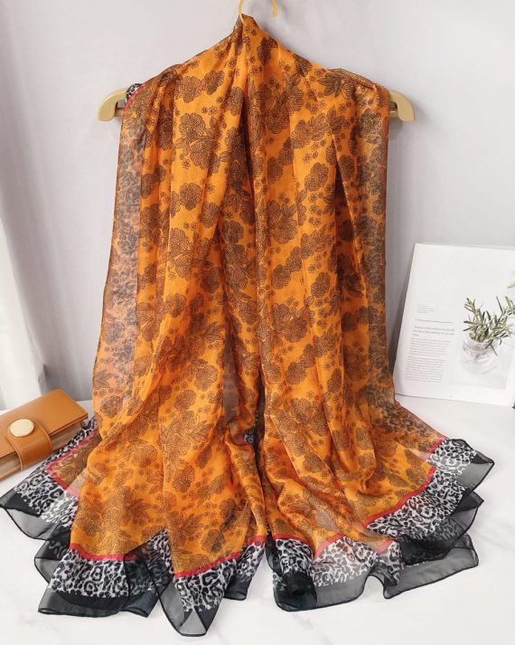Sophisticated Ruddy Bourbon Printed Chiffon Scarf - Drape Pakistan