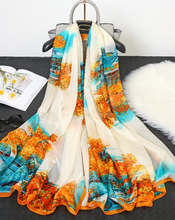 Luxe Rum Swizzle Printed Chiffon Scarf - Drape Pakistan