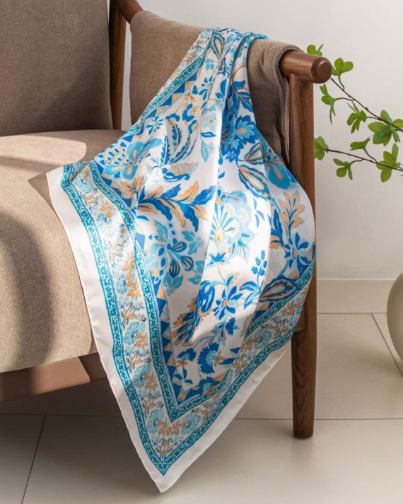 Majestic Sandstone Blue Satin Hair Scarf - Drape Pakistan