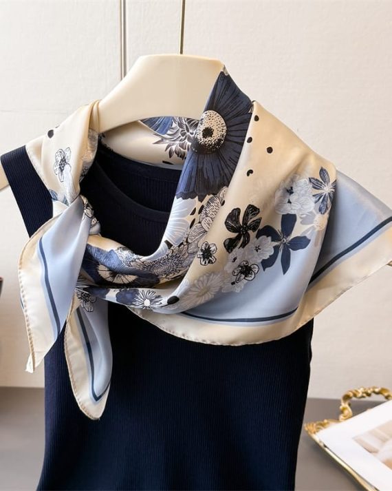 Exquisite Sawn Sky Blue Satin Hair Scarf - Drape Pakistan