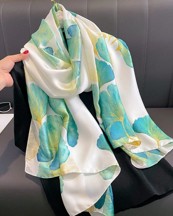 Premium Scenario Green Printed Silk Scarf - Drape Pakistan