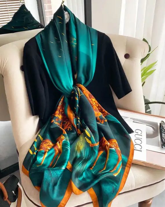 Elegant Sherpa Blue Printed Silk Scarf - Drape Pakistan